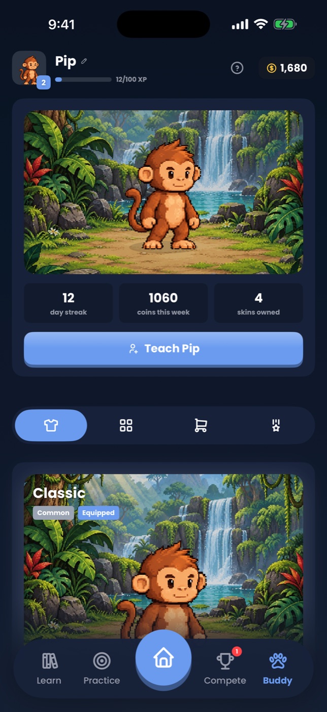 Buddy tab with a skin and its illustrated background