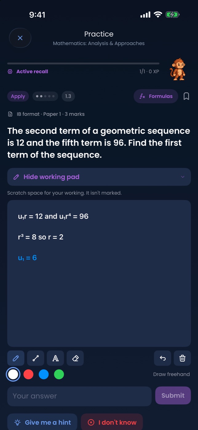 A Maths question with the working pad open